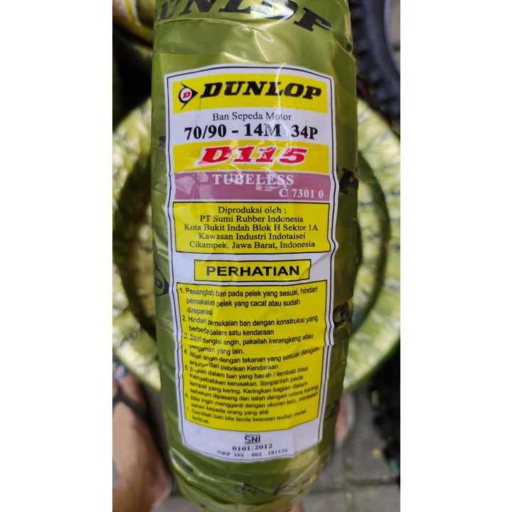 Ban Motor Dunlop D115 70/90-14 M/C 34P Tubeless