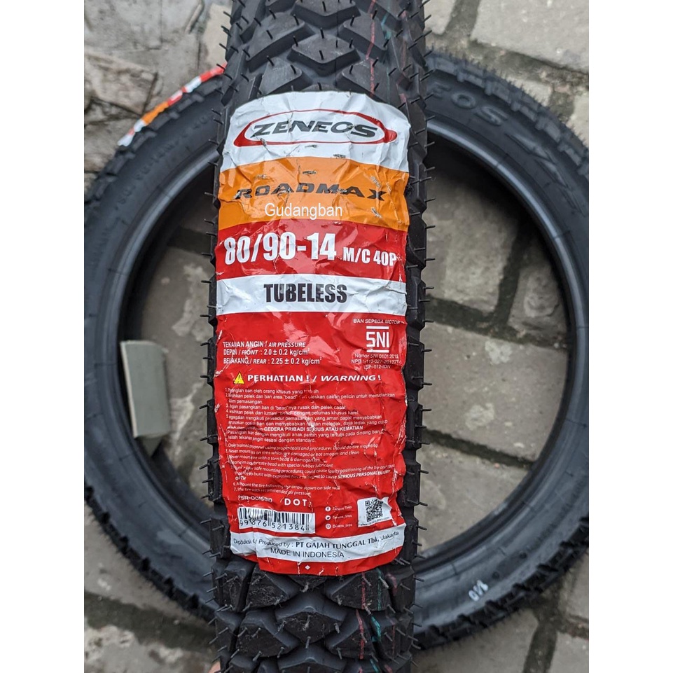 Ban motor Zeneos Roadmax 80/90-14 tubeless untuk motor matic harian